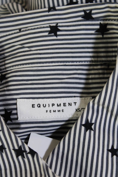 Equipment Femme Womens Striped Black Cotton Button Up Long Sleeve Size XS