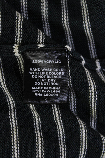 By Together Women Cropped Striped V-Neck Button Up Top Sleeveless Black Size S