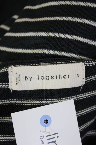 By Together Women Cropped Striped V-Neck Button Up Top Sleeveless Black Size S
