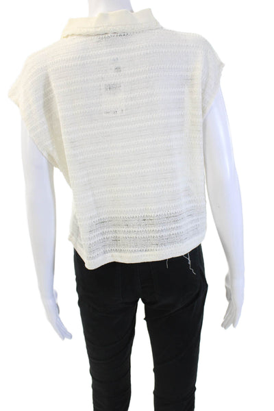 MNG Women Cropped Polo Button-Up White Cotton Collared Sleeveless Size S