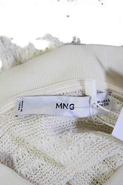 MNG Women Cropped Polo Button-Up White Cotton Collared Sleeveless Size S