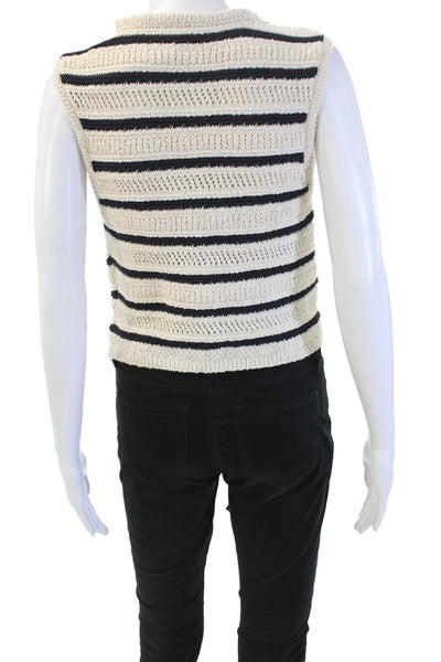 Zara Women Sleeveless V-Neck Striped Button Vest Beige Size S