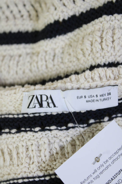 Zara Women Sleeveless V-Neck Striped Button Vest Beige Size S