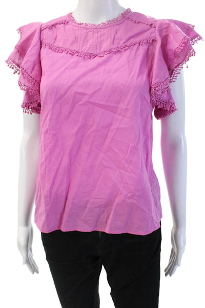 MNG Women Pink Cotton Crew Neck Sleeveless Bohemian Blouse Size 4
