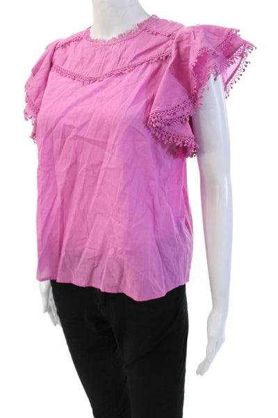 MNG Women Pink Cotton Crew Neck Sleeveless Bohemian Blouse Size 4