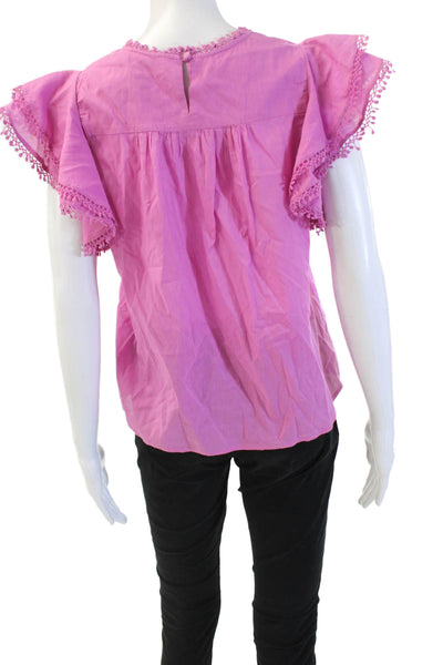 MNG Women Pink Cotton Crew Neck Sleeveless Bohemian Blouse Size 4