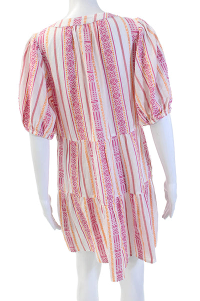 Velvet Women Shift Sundress White Striped V-Neck Cotton Short Sleeve Size XS