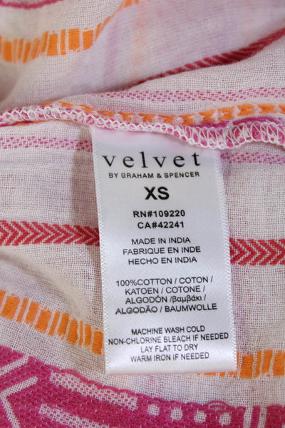 Velvet Women Shift Sundress White Striped V-Neck Cotton Short Sleeve Size XS