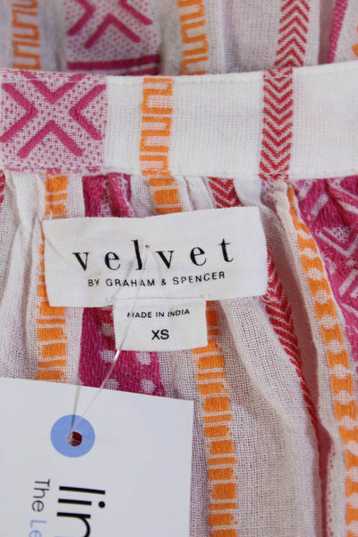Velvet Women Shift Sundress White Striped V-Neck Cotton Short Sleeve Size XS