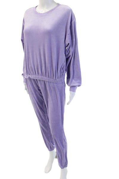 PJ Salvage Womens Velour Scoop Neck Long Sleeve Purple Set Size M