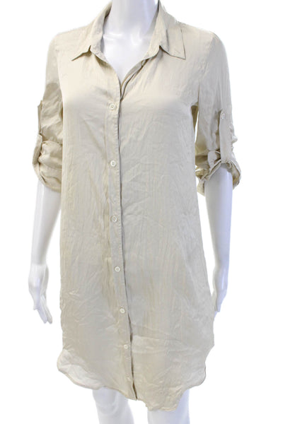 Adam Adam Lippes Women Beige Collared Long Sleeve Shirt Dress Size 4