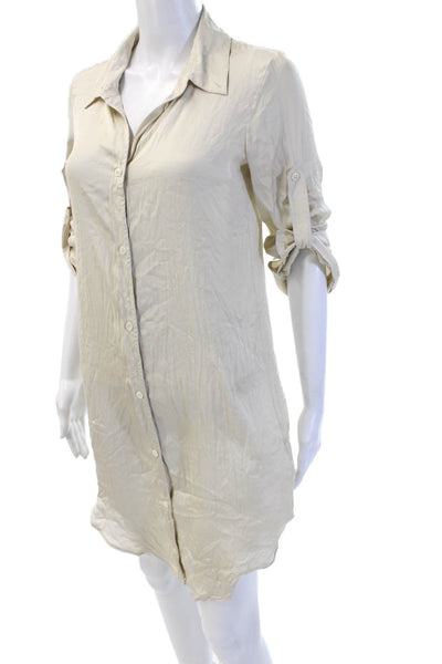 Adam Adam Lippes Women Beige Collared Long Sleeve Shirt Dress Size 4