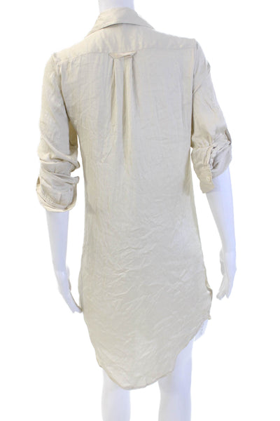 Adam Adam Lippes Women Beige Collared Long Sleeve Shirt Dress Size 4