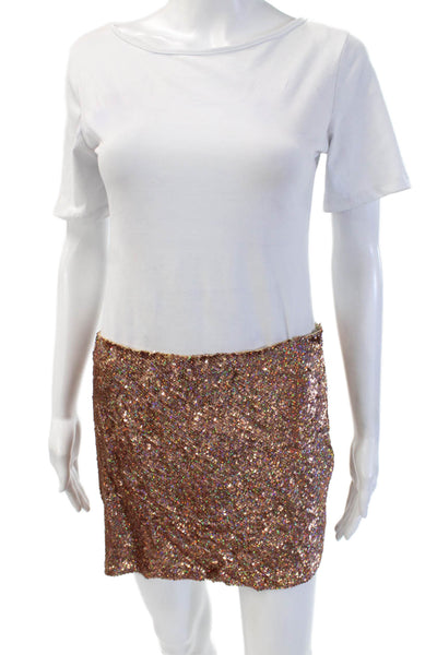 Haute Hippie Women Mini Pencil Silk Skirt Brown Size L