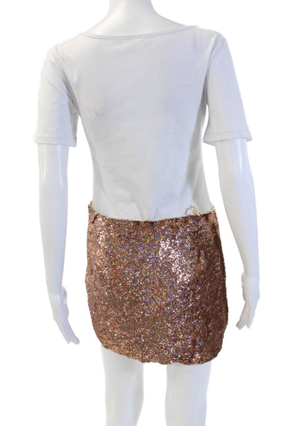 Haute Hippie Women Mini Pencil Silk Skirt Brown Size L