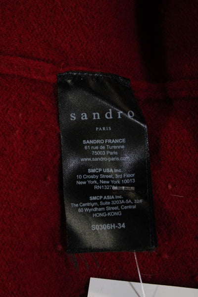 Sandro Women Pullover Wool Crew Neck Red Solid Fall Sweater Size 3