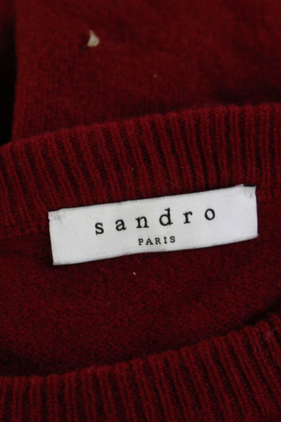 Sandro Women Pullover Wool Crew Neck Red Solid Fall Sweater Size 3