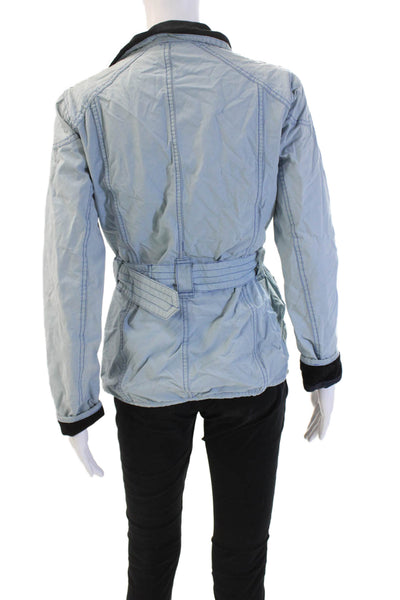 Barbour Womens Light Blue Cotton Military Jacket Buckle Collar Size 4