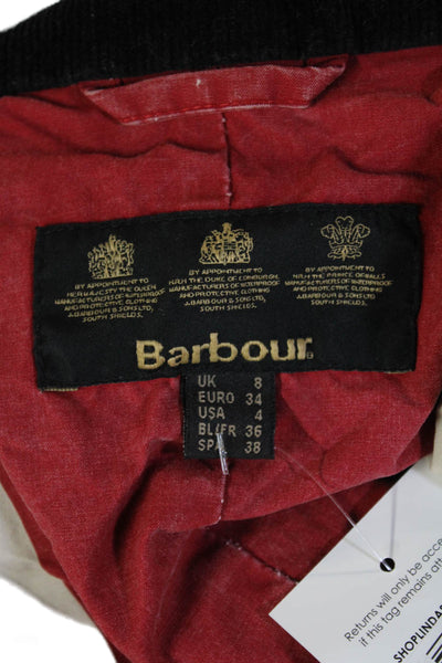 Barbour Womens Light Blue Cotton Military Jacket Buckle Collar Size 4