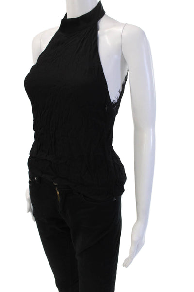 For Love & Lemons Women Gothic Mock Neck Sleeveless Tank Black Size XS