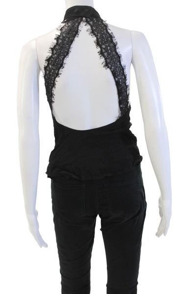 For Love & Lemons Women Gothic Mock Neck Sleeveless Tank Black Size XS