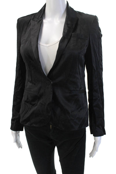 Haute Hippie Womens Black Silk Blazer V Neck Button Long Sleeve Size 44