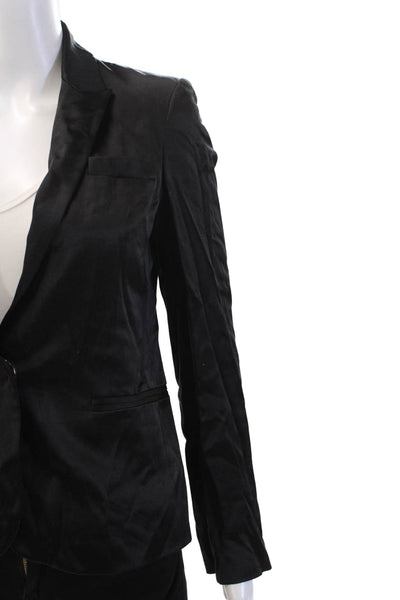 Haute Hippie Womens Black Silk Blazer V Neck Button Long Sleeve Size 44