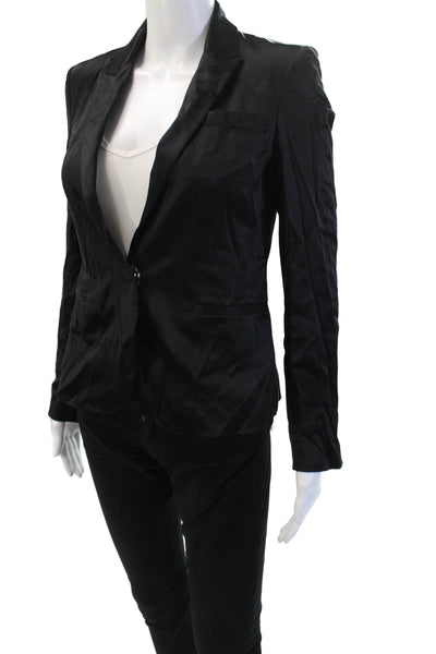 Haute Hippie Womens Black Silk Blazer V Neck Button Long Sleeve Size 44