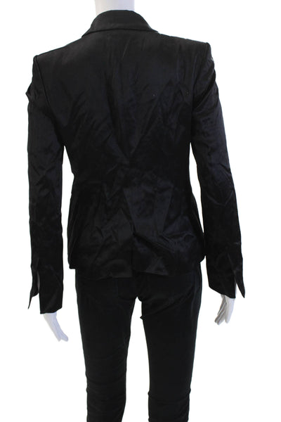 Haute Hippie Womens Black Silk Blazer V Neck Button Long Sleeve Size 44