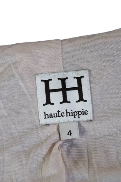 Haute Hippie Womens Black Silk Blazer V Neck Button Long Sleeve Size 44