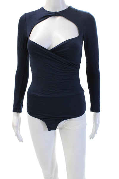 Reformation Womens Tencel V Neck Long Sleeve Bodysuit Blue Size XS
