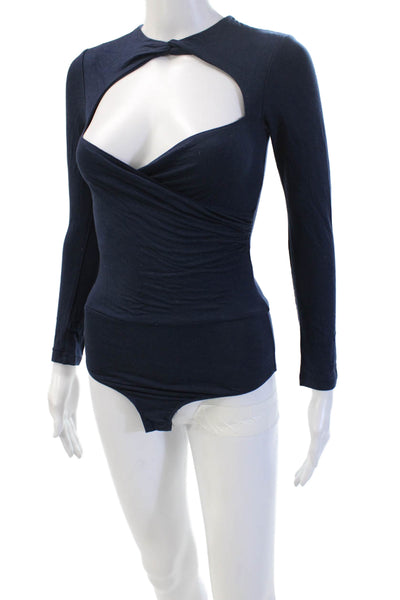 Reformation Womens Tencel V Neck Long Sleeve Bodysuit Blue Size XS