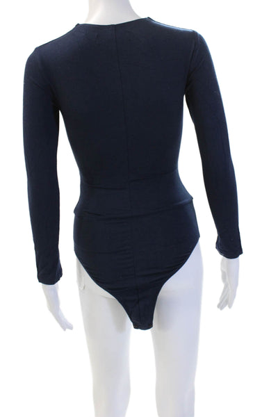 Reformation Womens Tencel V Neck Long Sleeve Bodysuit Blue Size XS