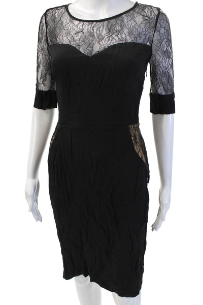 Collette Dinnigan Women Bodycon Sheath Dress Black 3/4 Sleeve Round Neck Size XS