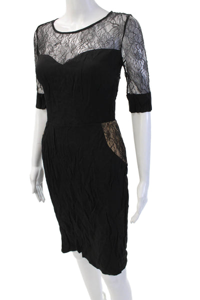 Collette Dinnigan Women Bodycon Sheath Dress Black 3/4 Sleeve Round Neck Size XS