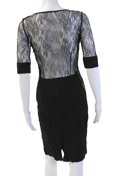 Collette Dinnigan Women Bodycon Sheath Dress Black 3/4 Sleeve Round Neck Size XS