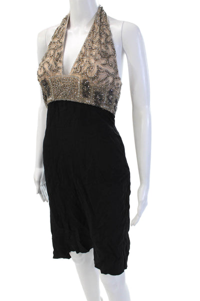 Reem Acra Women Beige Silk Sleeveless Sheath Dress Knee Length Size 6