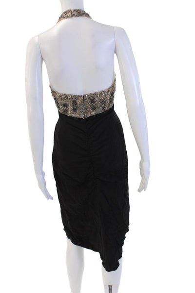 Reem Acra Women Beige Silk Sleeveless Sheath Dress Knee Length Size 6