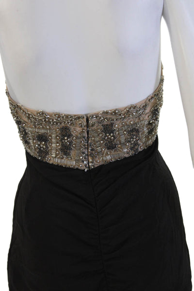 Reem Acra Women Beige Silk Sleeveless Sheath Dress Knee Length Size 6