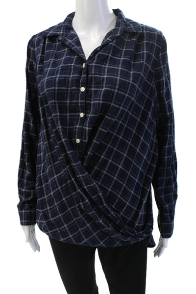 Birds of Paradis by Trovata Women Blue Plaid Button-Up Long Sleeve Size M