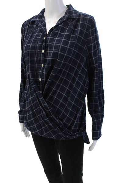 Birds of Paradis by Trovata Women Blue Plaid Button-Up Long Sleeve Size M