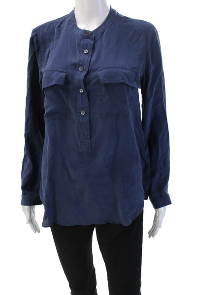 Banana Republic Womens Tunic Blouse Dark Blue Silk Long Sleeve Crew Neck Size M