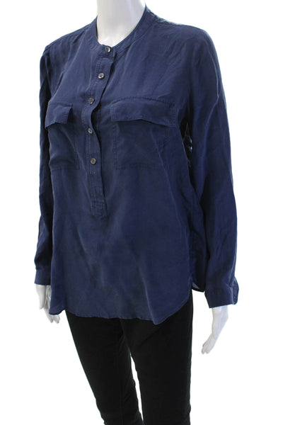 Banana Republic Womens Tunic Blouse Dark Blue Silk Long Sleeve Crew Neck Size M