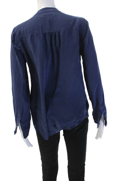 Banana Republic Womens Tunic Blouse Dark Blue Silk Long Sleeve Crew Neck Size M