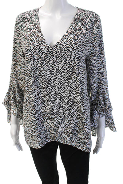 Vince Camuto Women Black Polka Dot V-Neck Tunic Blouse Long Sleeve Size M