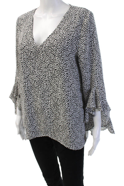 Vince Camuto Women Black Polka Dot V-Neck Tunic Blouse Long Sleeve Size M