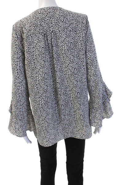 Vince Camuto Women Black Polka Dot V-Neck Tunic Blouse Long Sleeve Size M