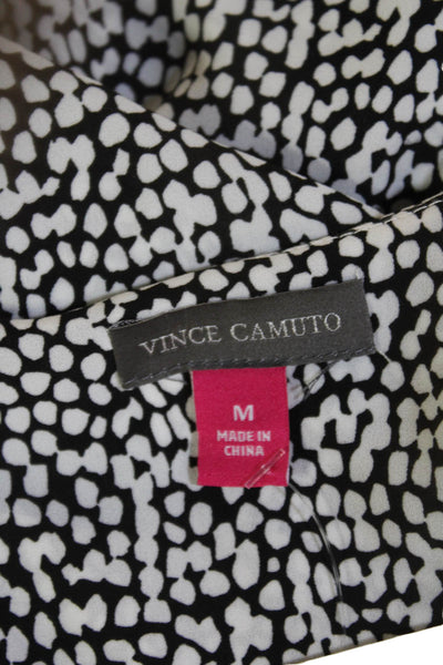 Vince Camuto Women Black Polka Dot V-Neck Tunic Blouse Long Sleeve Size M