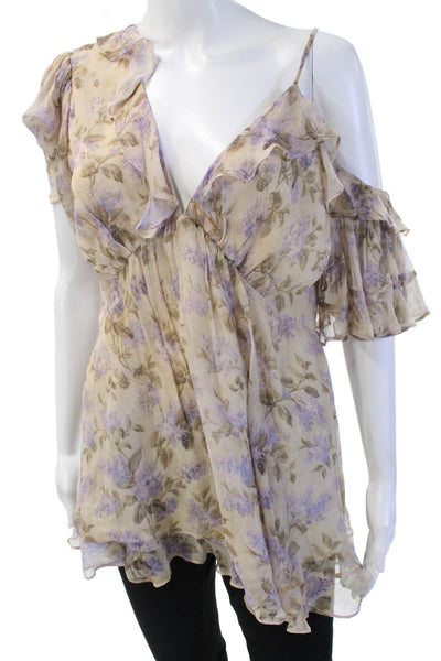 Zimmermann Womens Tunic Beige Floral V-Neck Sleeveless Tie Cotton Boho Size 1
