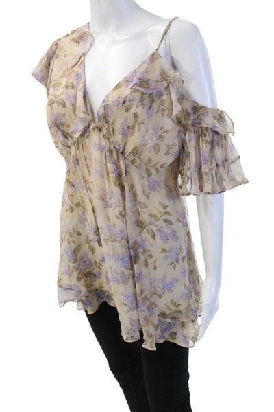 Zimmermann Womens Tunic Beige Floral V-Neck Sleeveless Tie Cotton Boho Size 1